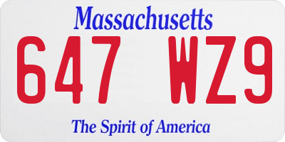 MA license plate 647WZ9