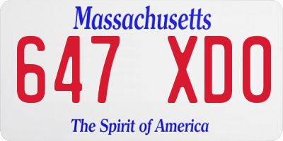 MA license plate 647XD0