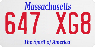 MA license plate 647XG8