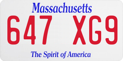 MA license plate 647XG9
