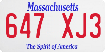 MA license plate 647XJ3