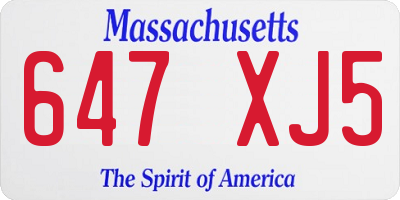 MA license plate 647XJ5