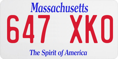 MA license plate 647XK0