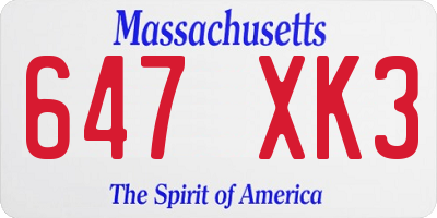 MA license plate 647XK3