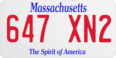 MA license plate 647XN2