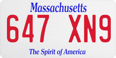 MA license plate 647XN9