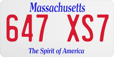 MA license plate 647XS7