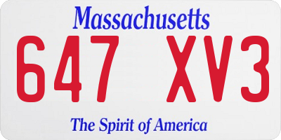 MA license plate 647XV3