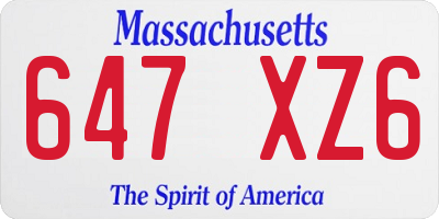 MA license plate 647XZ6