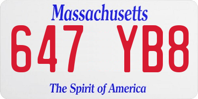 MA license plate 647YB8