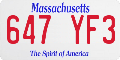 MA license plate 647YF3