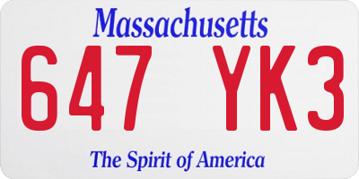 MA license plate 647YK3