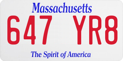 MA license plate 647YR8