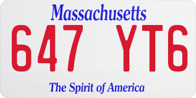 MA license plate 647YT6