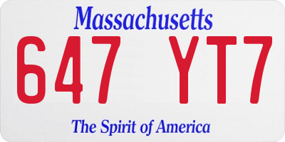 MA license plate 647YT7