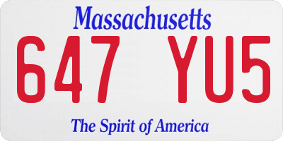 MA license plate 647YU5