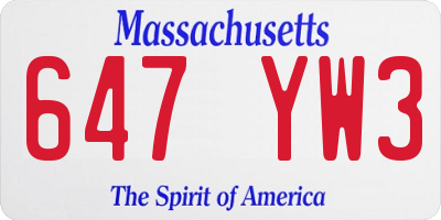 MA license plate 647YW3