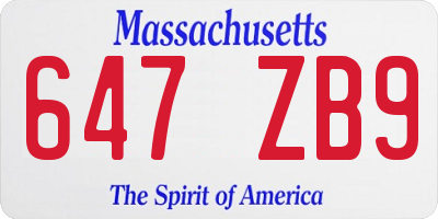MA license plate 647ZB9