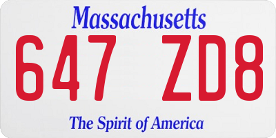 MA license plate 647ZD8