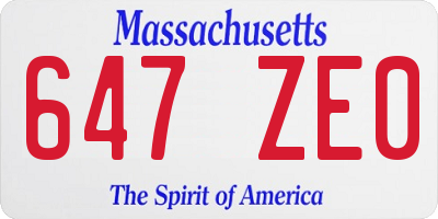 MA license plate 647ZE0