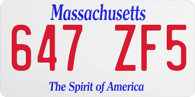 MA license plate 647ZF5