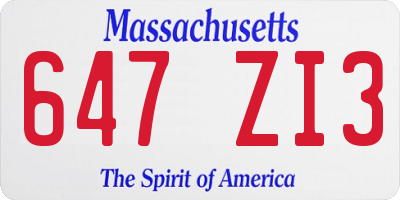 MA license plate 647ZI3