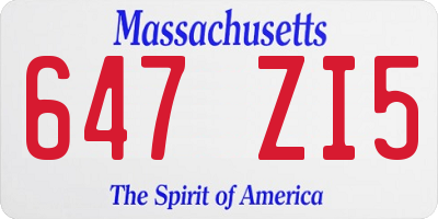 MA license plate 647ZI5