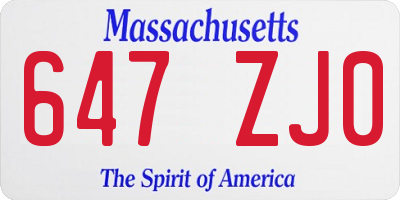 MA license plate 647ZJ0