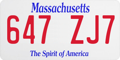 MA license plate 647ZJ7