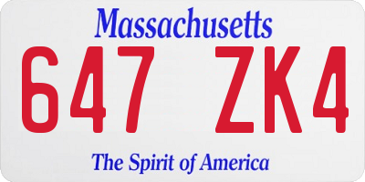 MA license plate 647ZK4