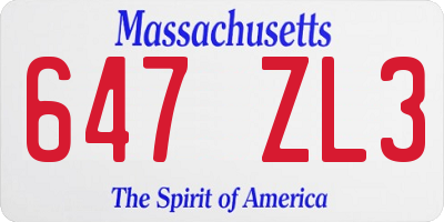 MA license plate 647ZL3