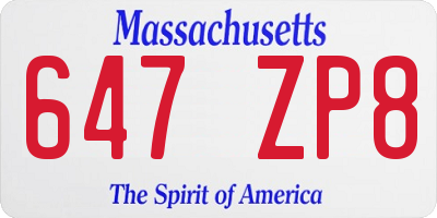 MA license plate 647ZP8