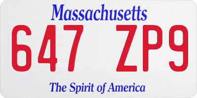 MA license plate 647ZP9