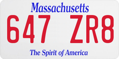 MA license plate 647ZR8