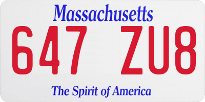 MA license plate 647ZU8