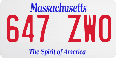 MA license plate 647ZW0