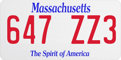 MA license plate 647ZZ3