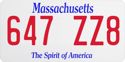 MA license plate 647ZZ8