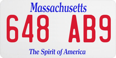 MA license plate 648AB9