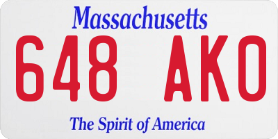 MA license plate 648AK0