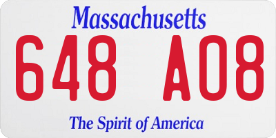 MA license plate 648AO8