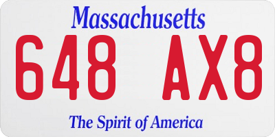 MA license plate 648AX8