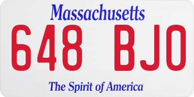 MA license plate 648BJ0