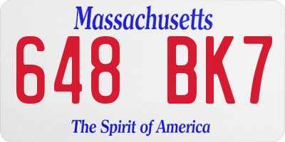 MA license plate 648BK7