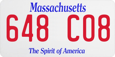 MA license plate 648CO8