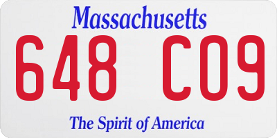 MA license plate 648CO9