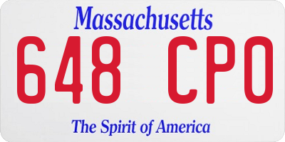 MA license plate 648CP0