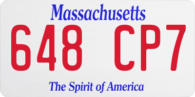MA license plate 648CP7