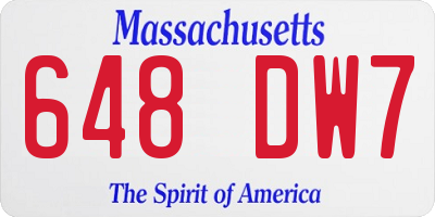 MA license plate 648DW7
