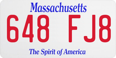MA license plate 648FJ8